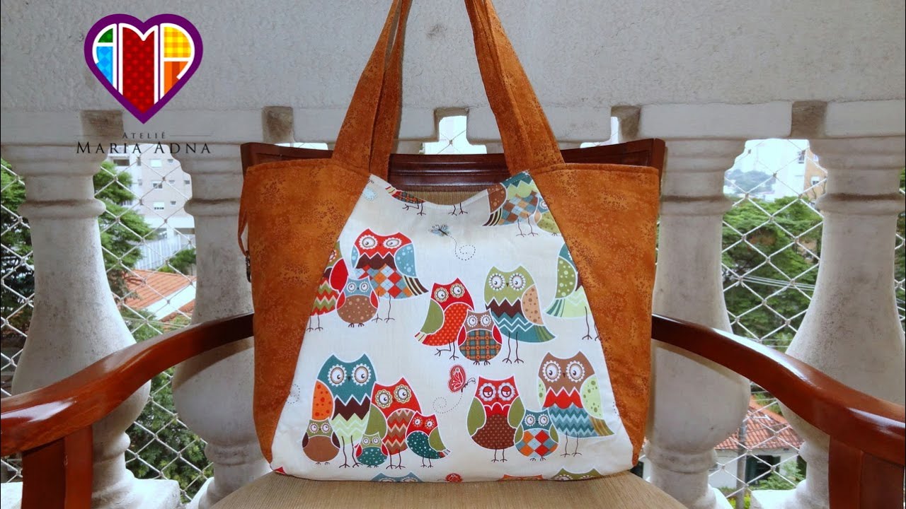 Aula em v&iacute;deo da bolsa de tecido das Corujas I. #DIY. Beautiful fabric tote bag. Fabric bags