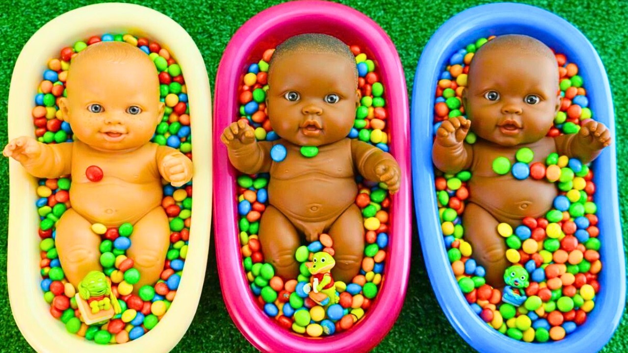 4 Minutes Satisfying with Full of 3 Rainbow BathTubs Candy with M&M's & Magic Slime Cutting Video