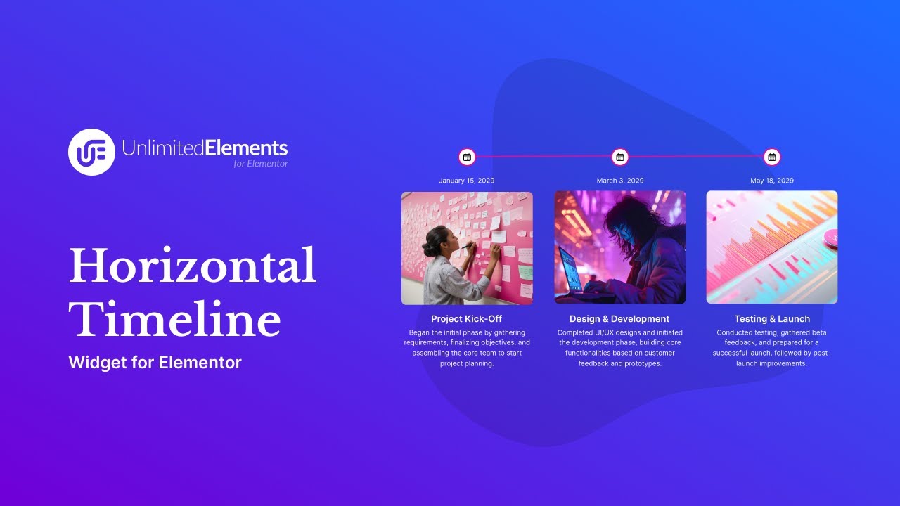 Как создать горизонтальную шкалу времени с помощью Elementor
