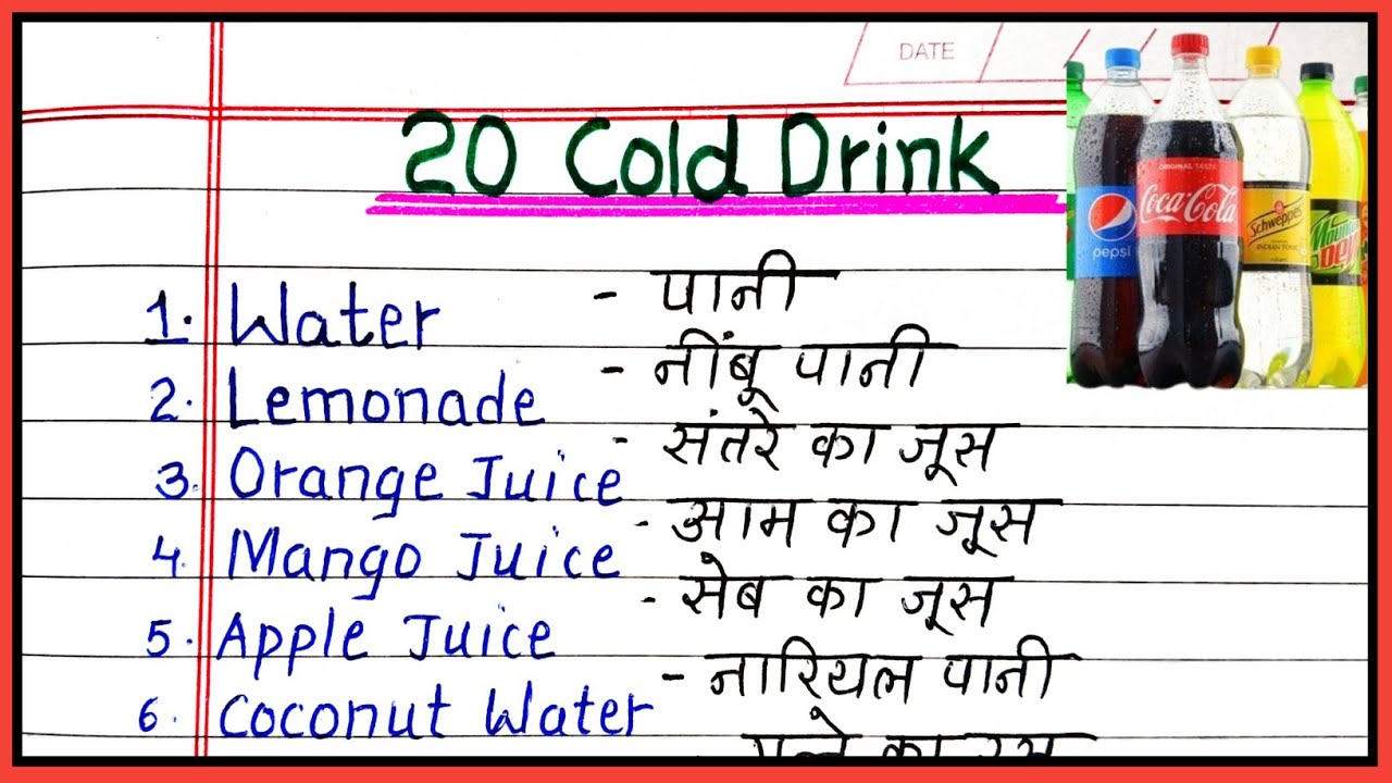 20 Cold Drink/ Cold Drinks Name in English and Hindi / Kids Learning Video