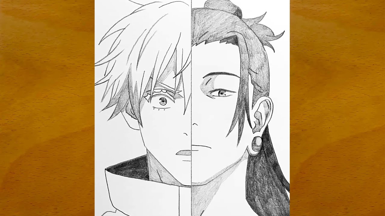 How to draw Gojo Satoru and Geto Suguru || Half-face anime drawing || Jujutsu Kaisen fanart