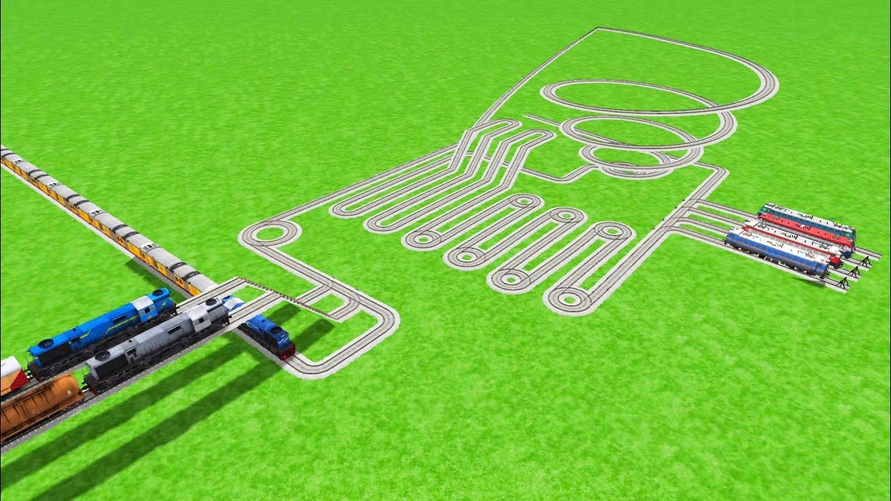 ONE TRACK FACE TO FACE SEVEN TRAIN CIRCLE ROUND ZIG ZAG TRACKS RAILROAD TRACKS RAILWORK BEANG DRIVE