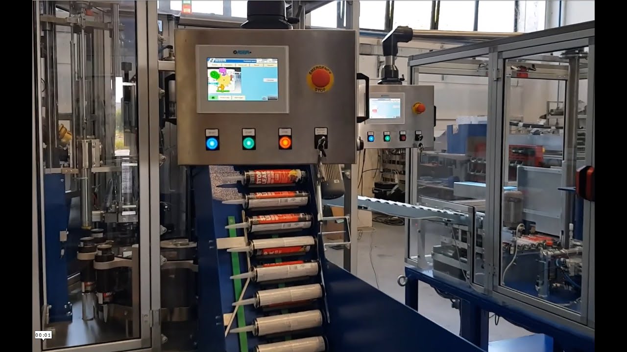 filling, closing and packing cartridges with integrated nozzle and cap to be seamed