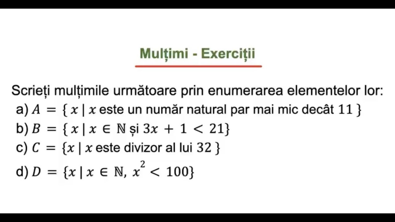 Multimi, descrierea elementelor multimii - Exercitii rezolvate (Clasa a VI-a)
