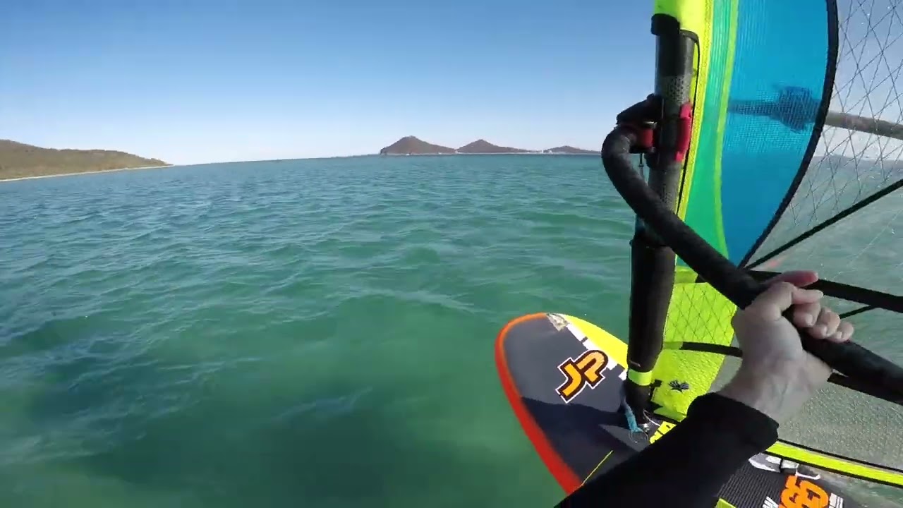 Helmet cam - flatwater windsurfing - big board & big fin - lightwind.