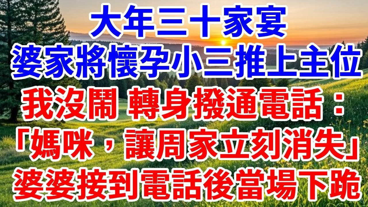 大年三十家宴，婆家將懷孕小三推上主位，我沒鬧 轉身撥通電話：「媽咪，讓周家立刻消失」婆婆接到電話後當場下跪！#詩涵講故事#為人處世#生活經驗#情感故事#晚年哲理#說故事#完結文#原創故事