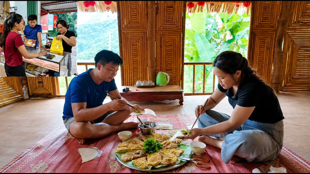 Duyen made Vietnamese-style pancakes and invited Tham over to eat while he was still here.