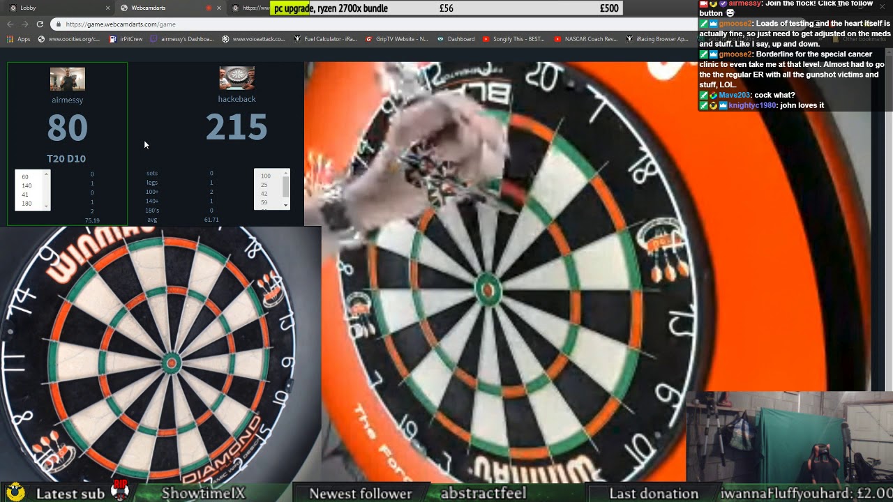 Webcam darts, superb game and average.