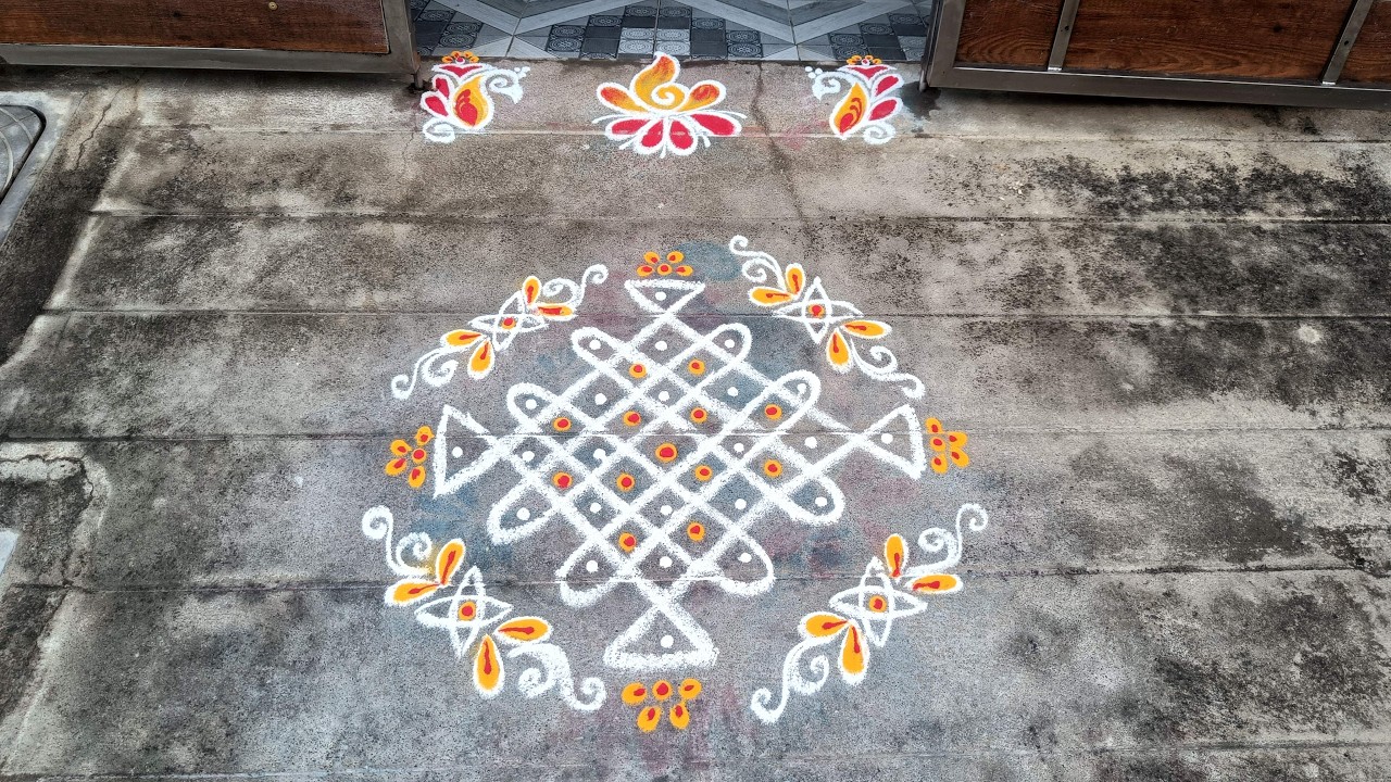 Masi Madham Special Kolam | 7*1 Kambi Kolam | Easy Flower Rangoli | S3-124