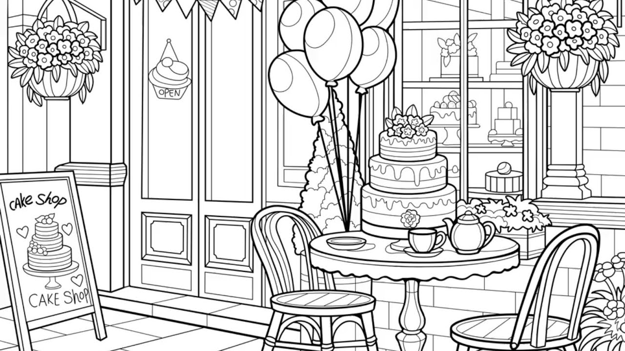 Bakery Cake Store Market Zen Color #PaintbyNumber #coloringbook #stores