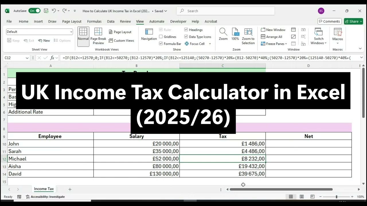 How to Calculate UK Income Tax in Excel: (2025-26)
