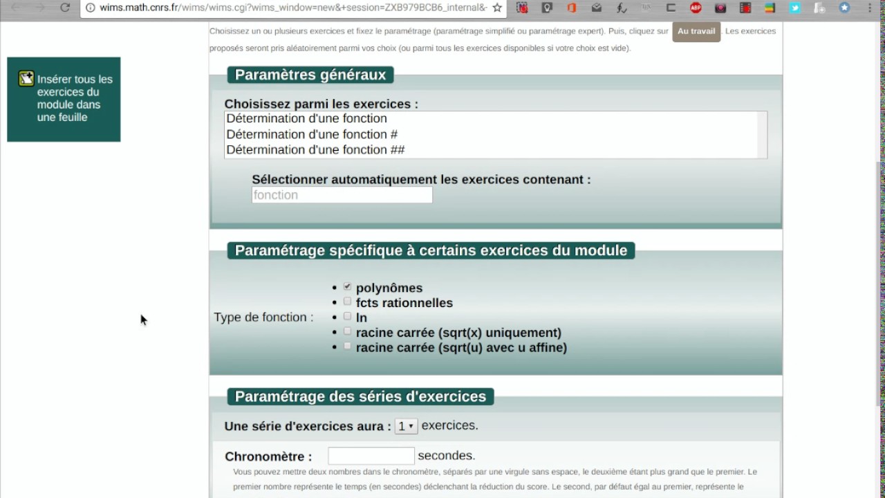 WIMS [Tutoriel #2] Créer feuille d'exercices. Sélectionner et importer des exercices