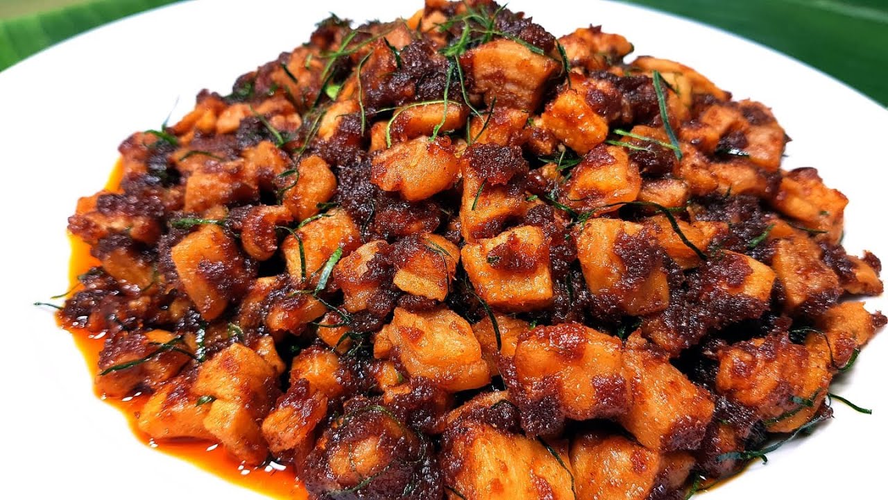 988 กากหมูผัดพริกขิง ทำเก็บไว้ทาน​ ข้าวสวยหมดหม้อ stir fried crispy pork rind with chili and ginger.