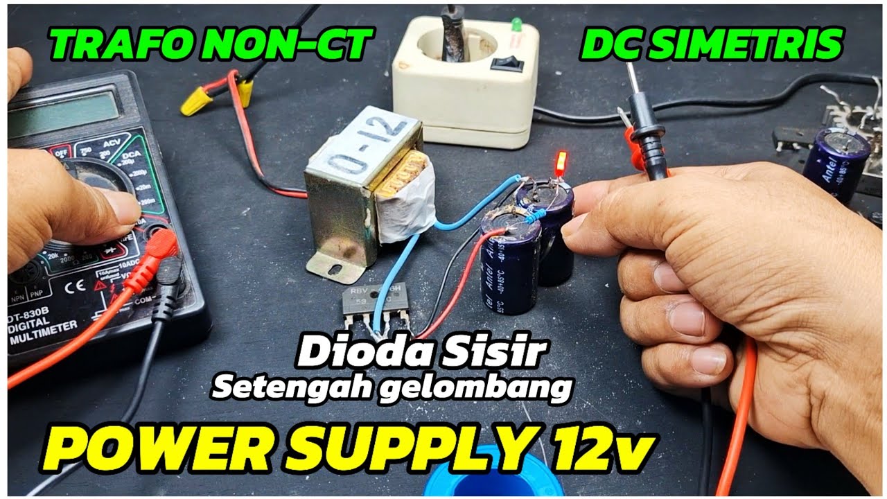 Tegangan dc simetris dari trafo non ct | dioda sisir pada trafo non ct 12v