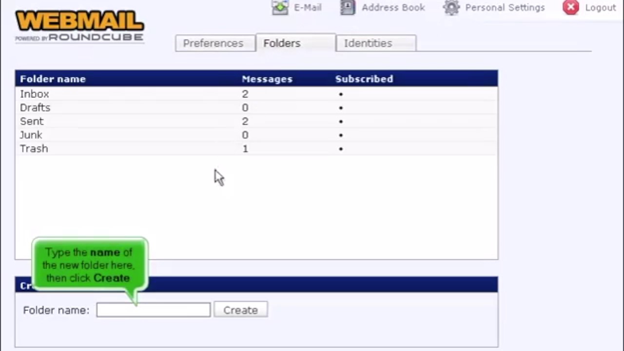 4) How to create folders in RoundCube by Gecko Websites