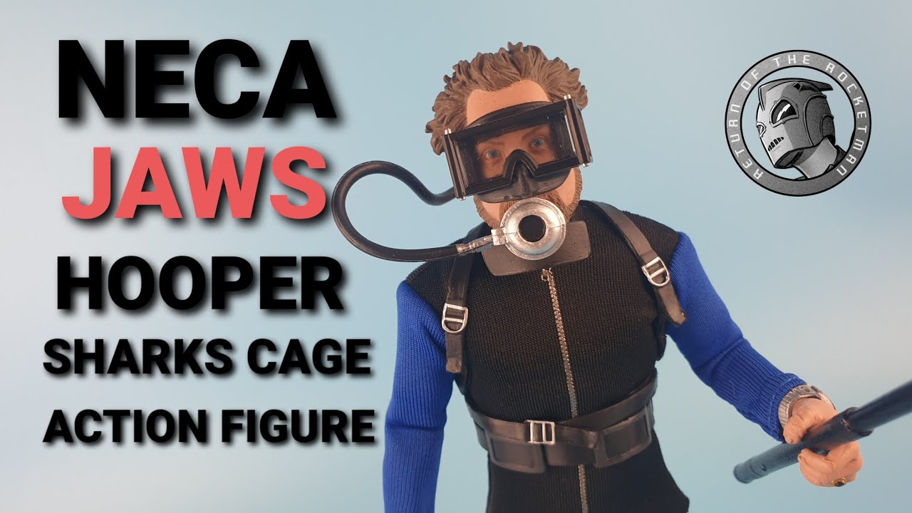 Neca jaws Hooper shark cage action figure in-hand unboxing review