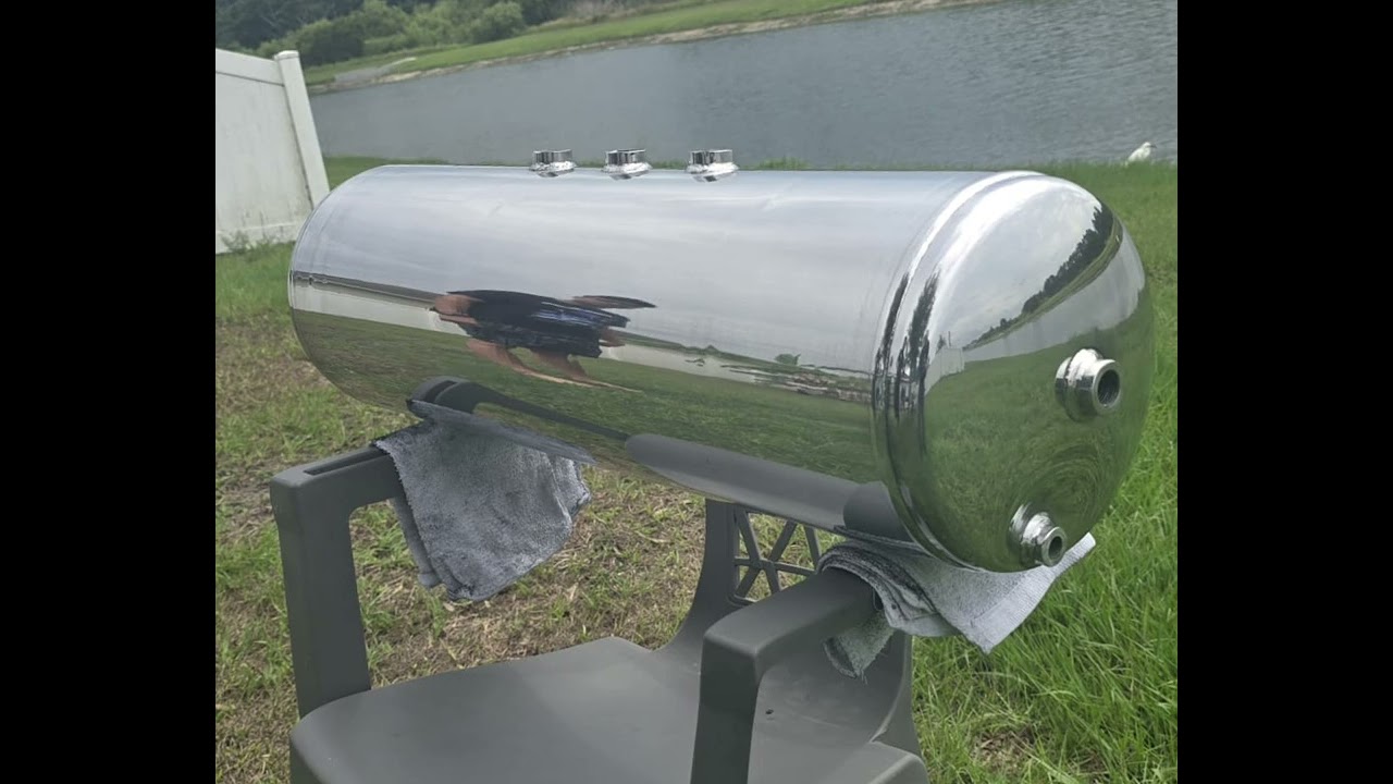 Aluminum tank polished before and after.