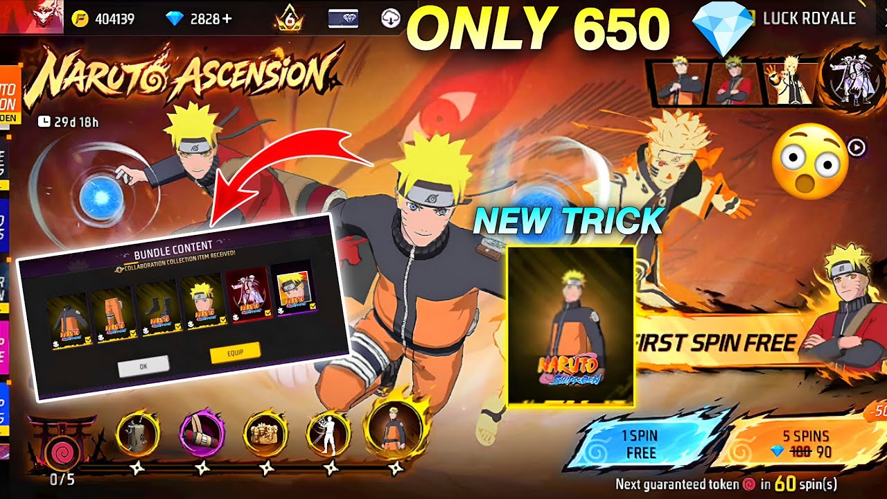 Naruto Assension Event Spin Trick 💥🥳 | Naruto Bundle Spin Trick | free fire new event | ff new event
