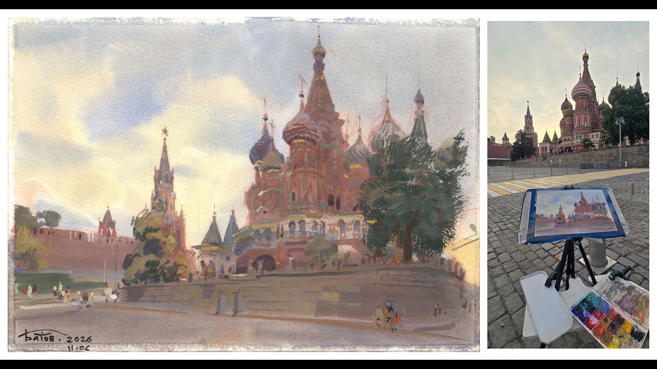 20260611 St. Basil's Cathedral, Moscow. Gouache plein air painting
