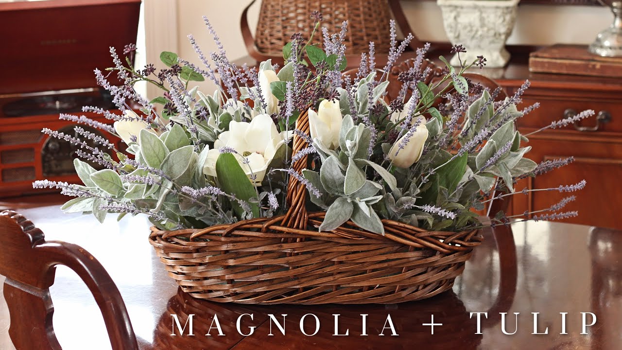 Magnolia Tulip Spring Table Centerpiece - Farmhouse Spring Decorating