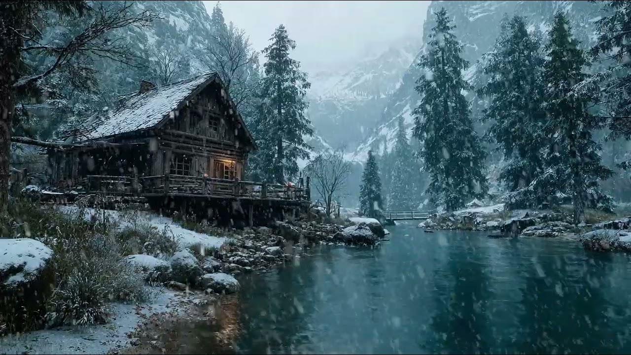 Dark Snowy Winter Night in Mountains and Forest | Cold Wind Sounds for Long Deep Restful Sleep