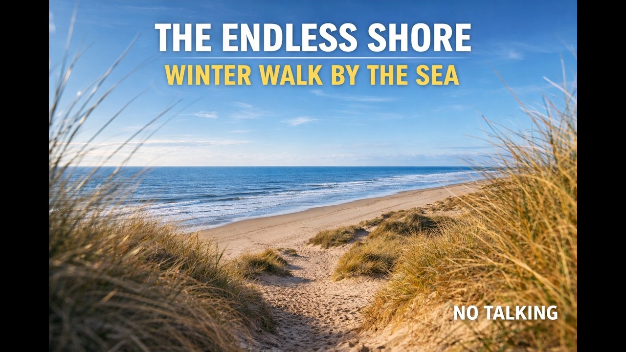 Winter Coastal Beach Walk with Waves & Natural Ambience