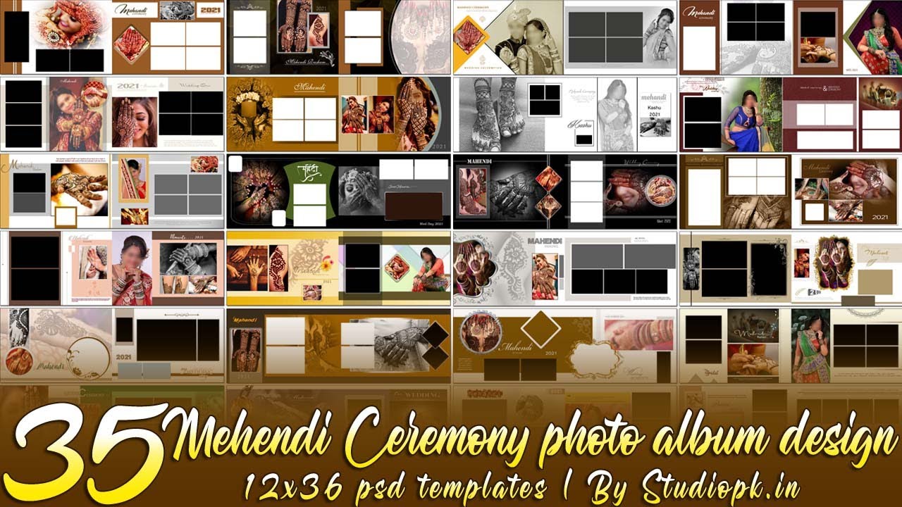 35 Mehndi Ceremony Photo Album Design 12&times;36 PSD Templates