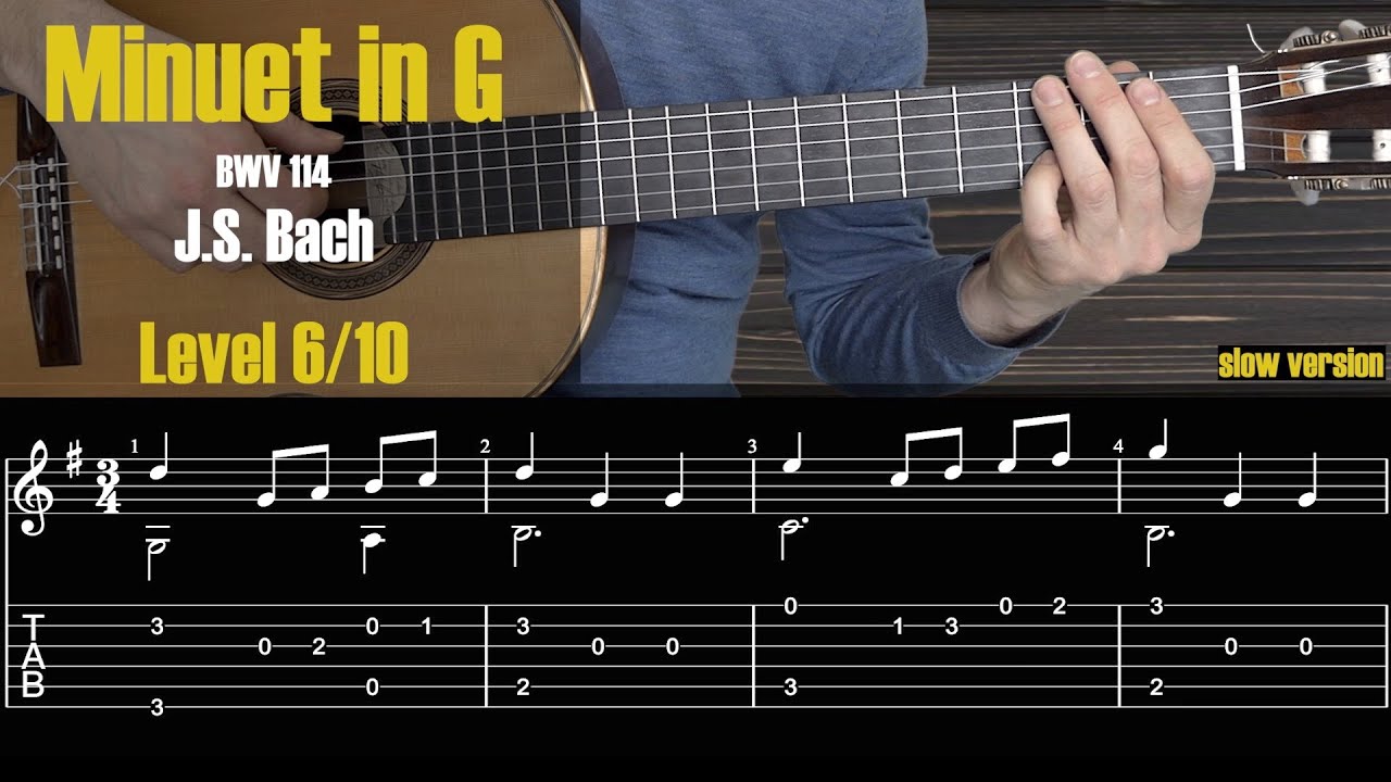 Minuet in G - J.S.Bach. Guitar Lesson + TAB