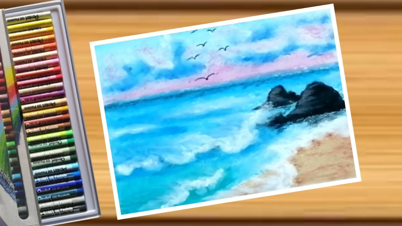 Drawing the sea scenery / วาดภาพวิวทะเล ด้วยสีชอล์คน้ำมัน