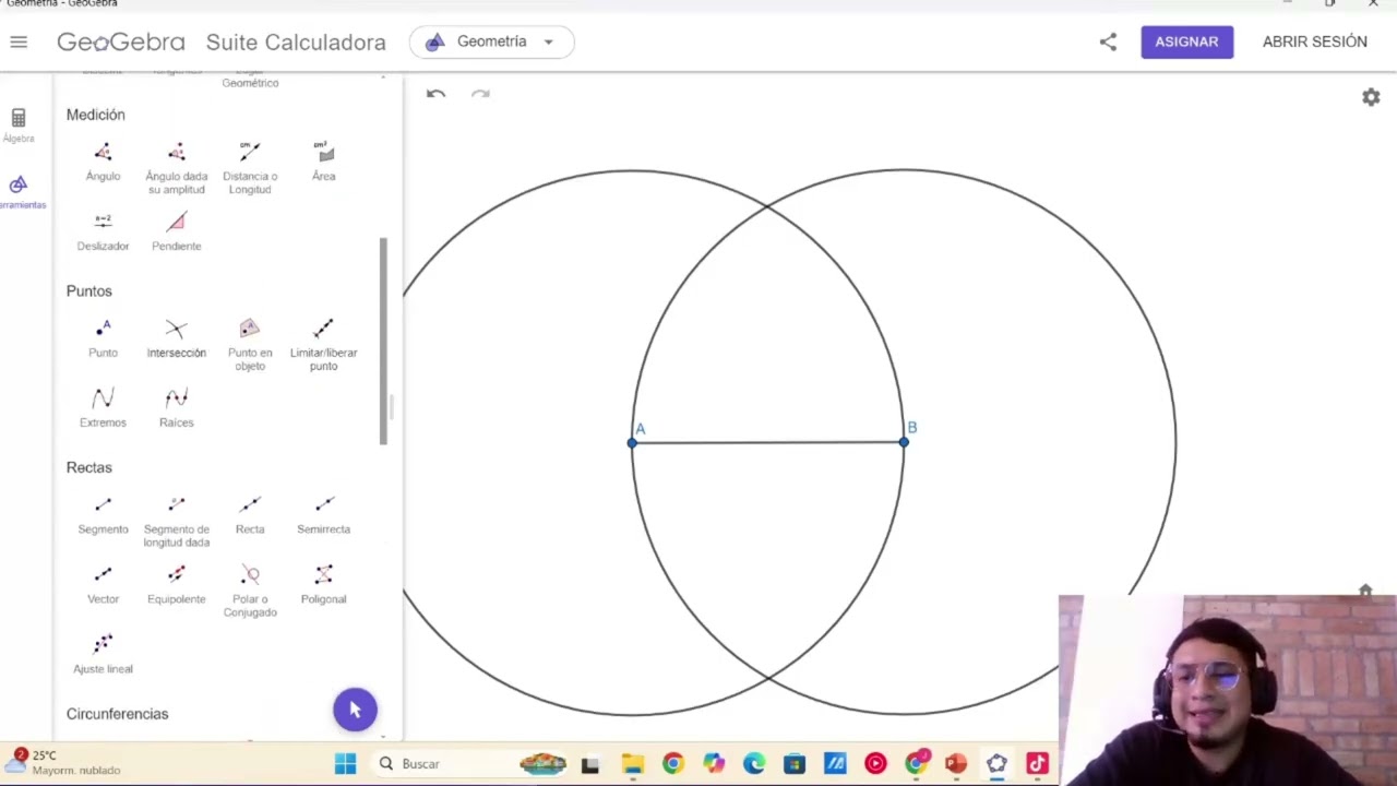Construcción de un triángulo equilátero con regla y compás en GeoGebra