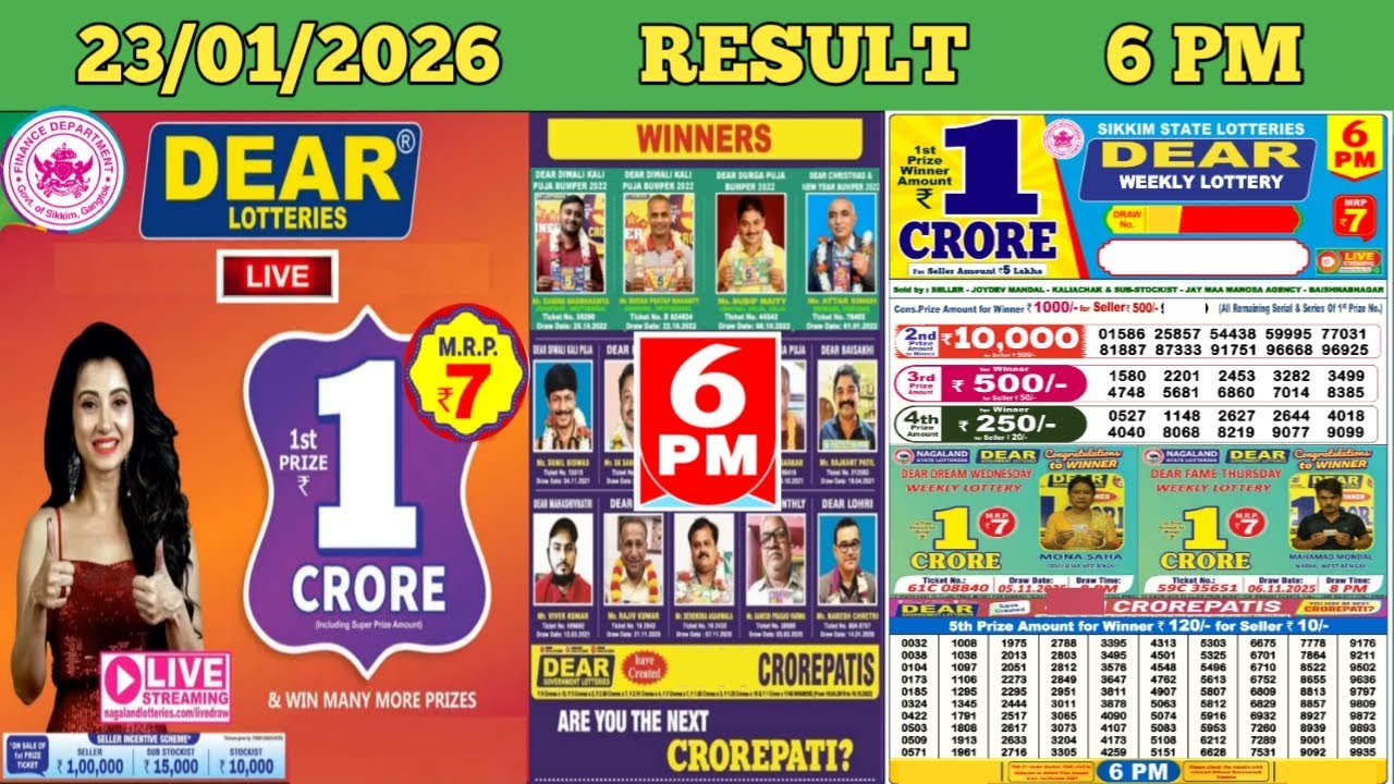 DEAR LOTTERY SAMBAD DAY 6 PM RESULT TODAY LIVE DRAW ON 23.01.2026 SIKKIM FRIDAY