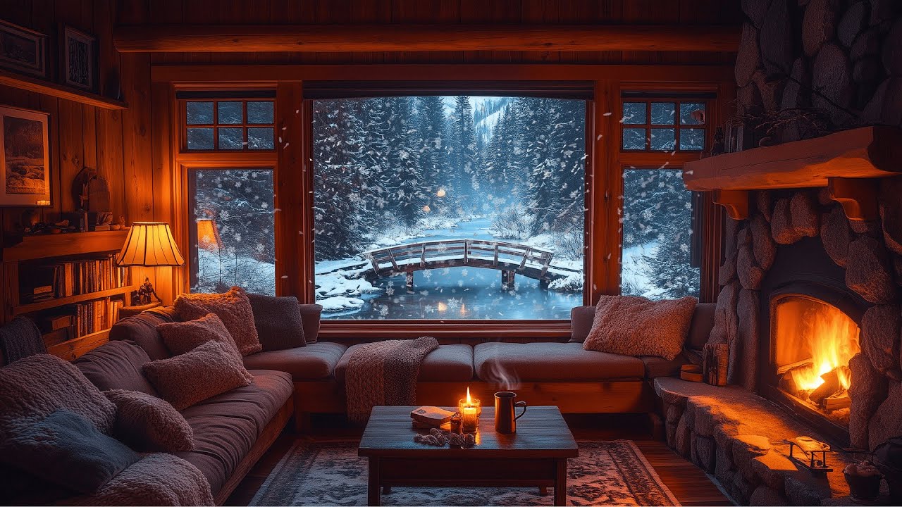 Soft Winter Jazz Music — Snowy Mountain Cabin & Warm Fireplace for Focus and Study ❄️🔥