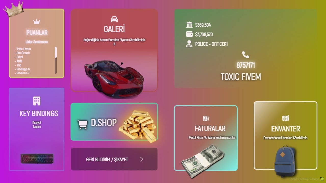 Toxic Grand RP Style Main Menu
