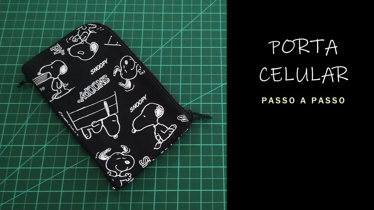 Porta celular em tecido com dois zíperes