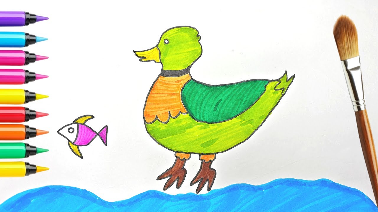Duck and Fish Drawing & Coloring for Kids | Easy Painting for Toddlers