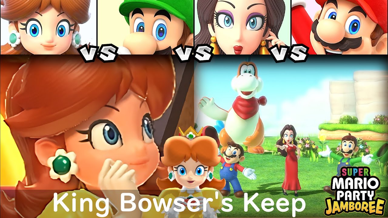 Super Mario Party Jamboree Daisy vs Luigi vs Pauline vs Mario in King Bowser's Keep