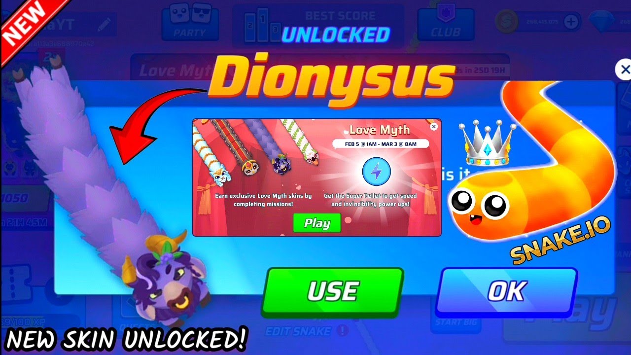Snake.Io New Snake Unlocked Dionysus! LOVE MYTH Event Gameplay 