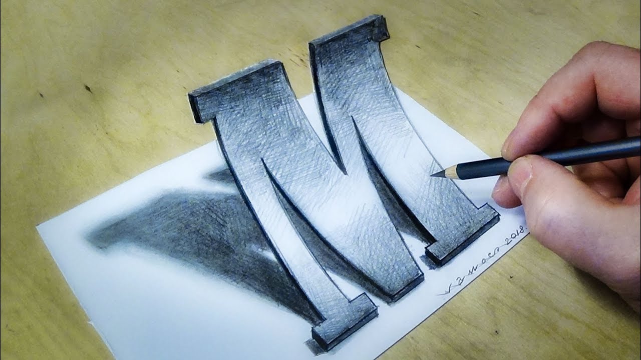 ONLY WITH ONE PENCIL - How to Draw 3D Letter M in Marlboro Font