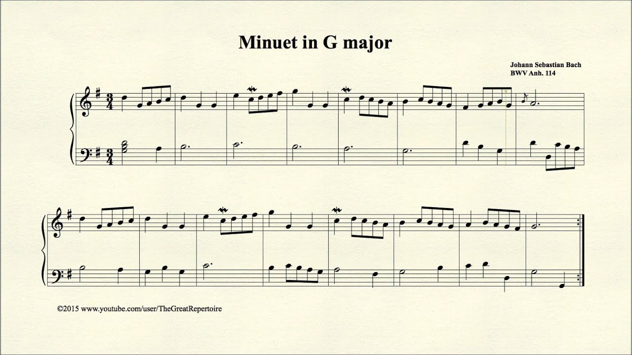 Bach, Minuet in G major, BWV Anh 114, Piano
