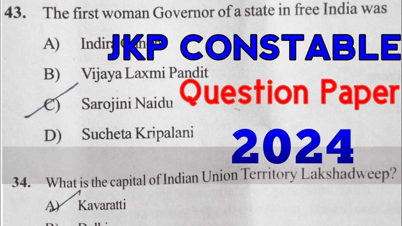 JKP CONSTABLE | QUESTION PAPER WITH ANSWER | JKP CONSTABLE 2024 PAPER