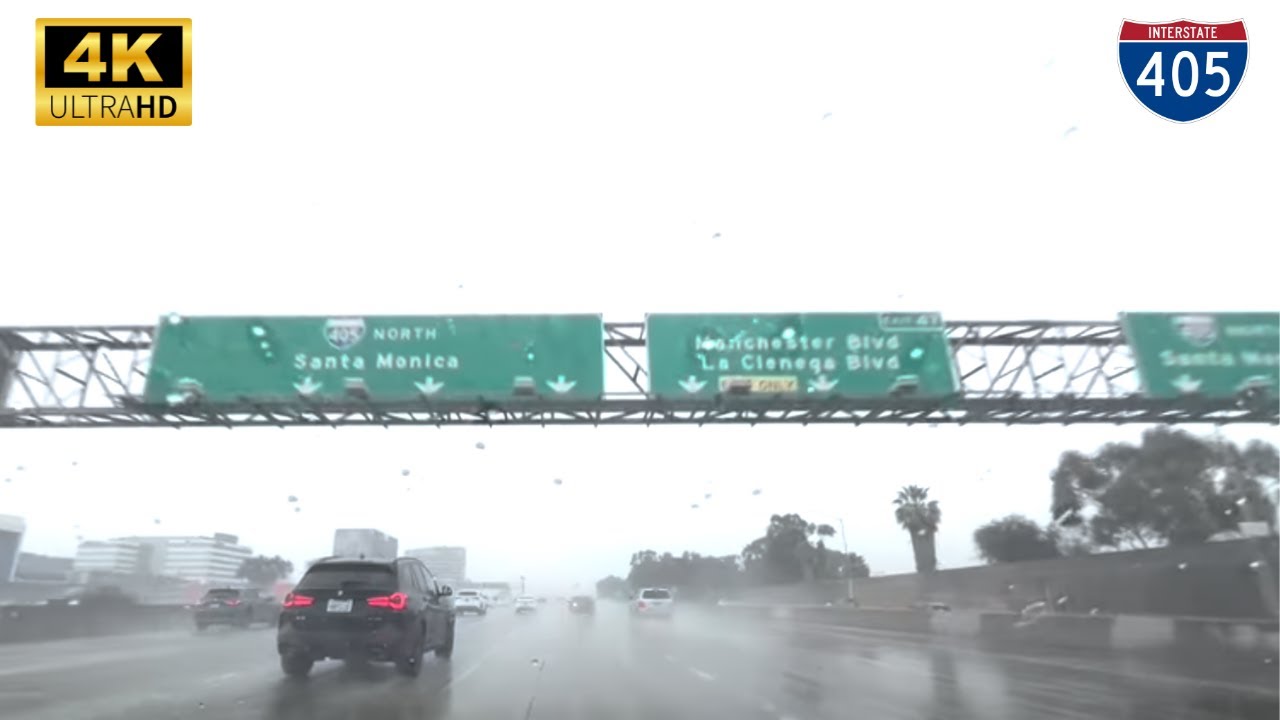 [4K] Driving in Los Angeles in the Rain, El Seugndo, 405 Freeway, Slauson Ave.