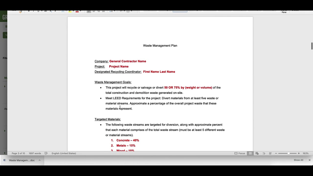 What is a LEED construction waste management plan and what do I do with it?
