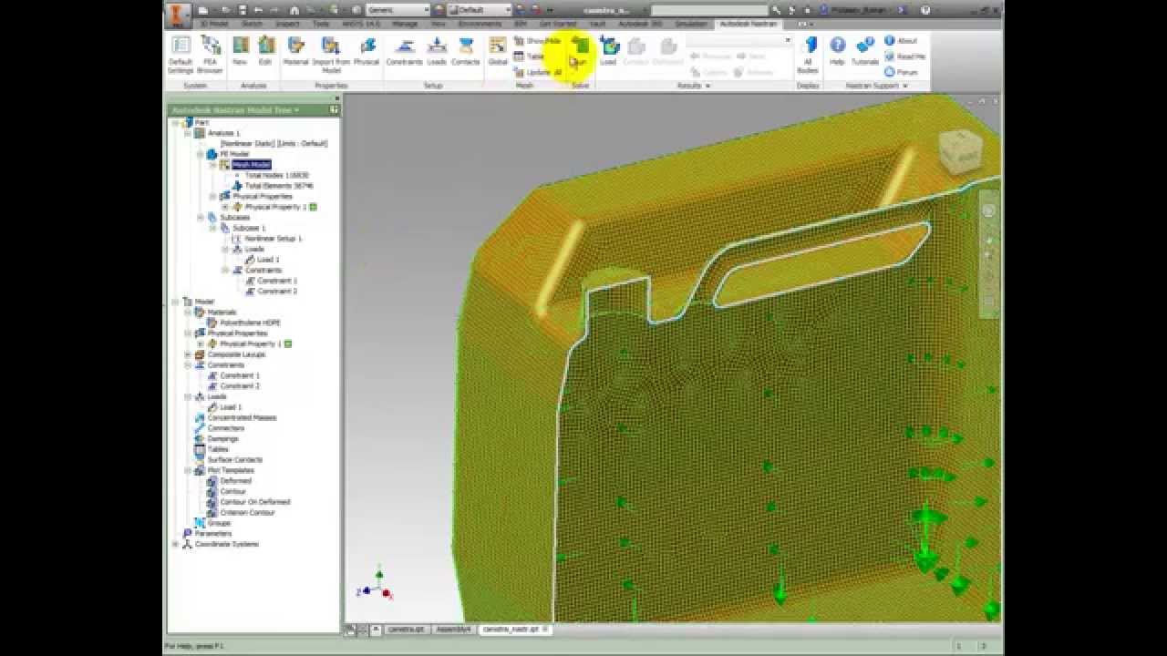 Water container. Part 2. Hydrostatic analysis. Autodesk Nastran In-CAD