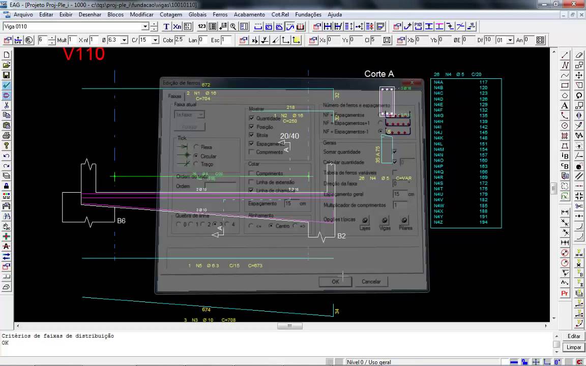 CAD/TQS v18 | Ferro Inteligente | Detalhamento de Vigas - Seção Variável