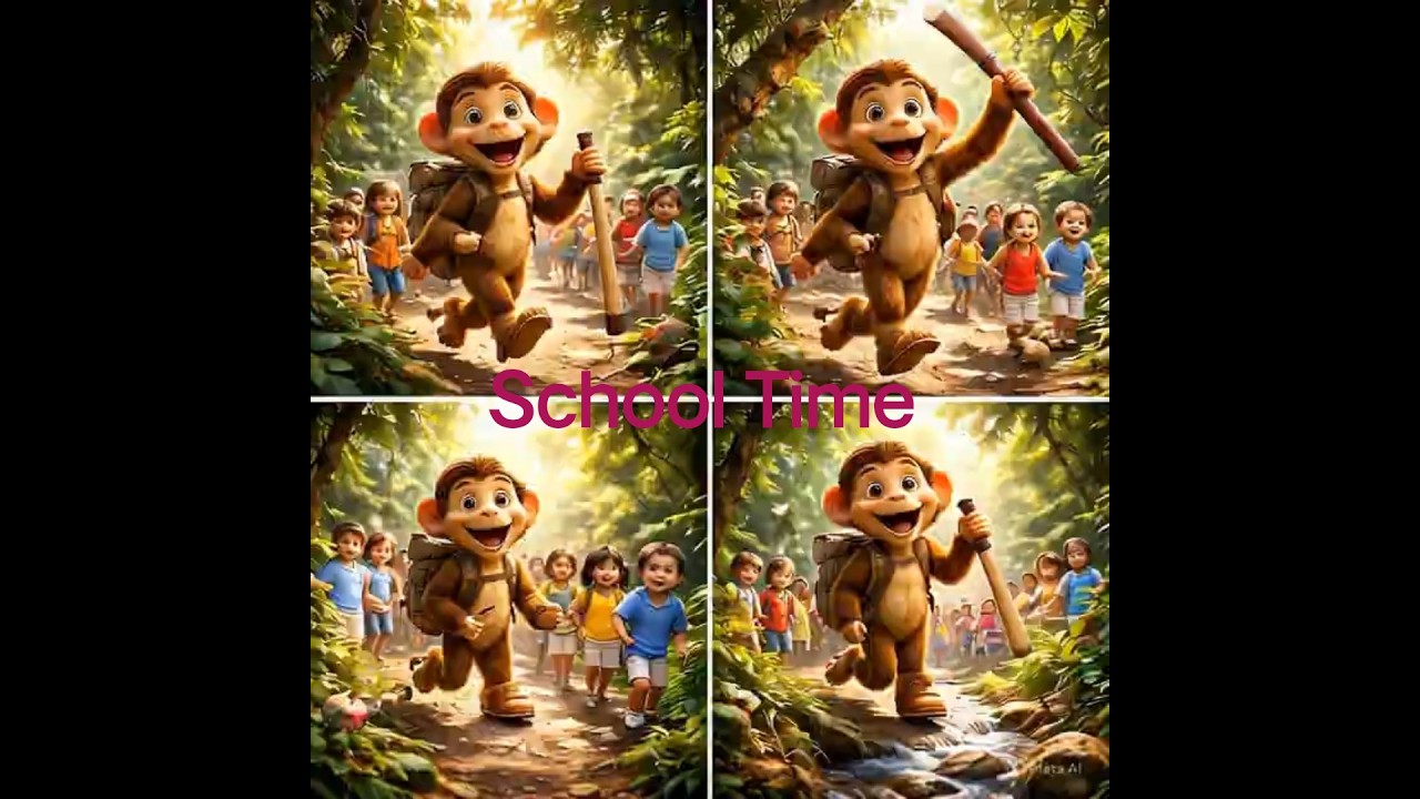 The Happy Monkey Going To School With His Friends🤣