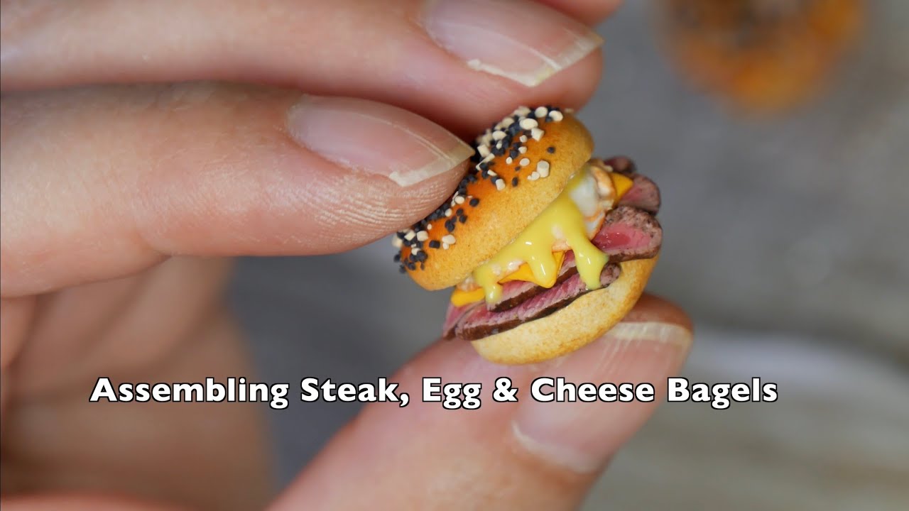 Assembling Realistic Polymer Clay Steak, Egg & Cheese Bagels