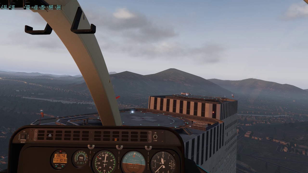 X-Plane Bell 407 Cruising VHSK area, landing on a building