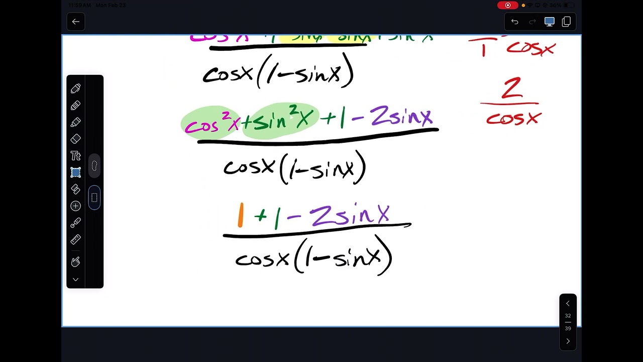 Algebra 3 - 6.1c - Verifying Trig Identities Using Difference of Squares 