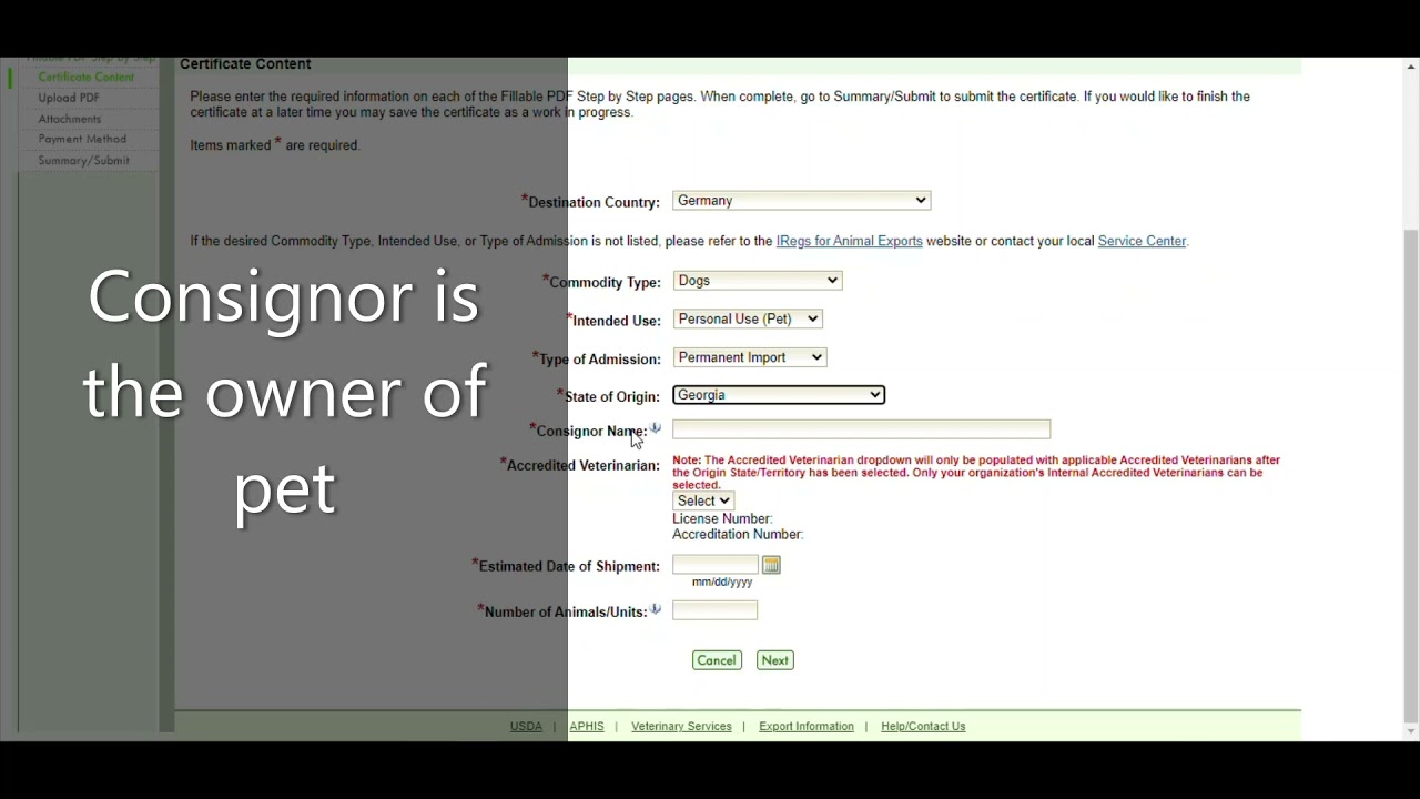 Uploading a Health Certificate through the VEHCS USDA web portal