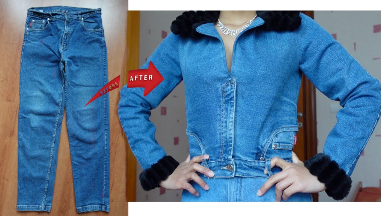 ASMR Sewing: How to Make a Jacket Out of Men's Jeans tutorial |DIY Denim jacket from an old Pants